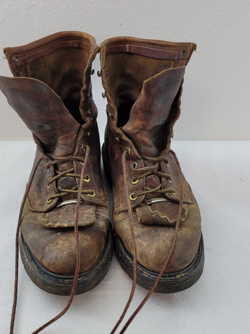 Double H 9712 Brown Leather Western Style Lace Up Soft Toe Work Boots Mens 7.5 D